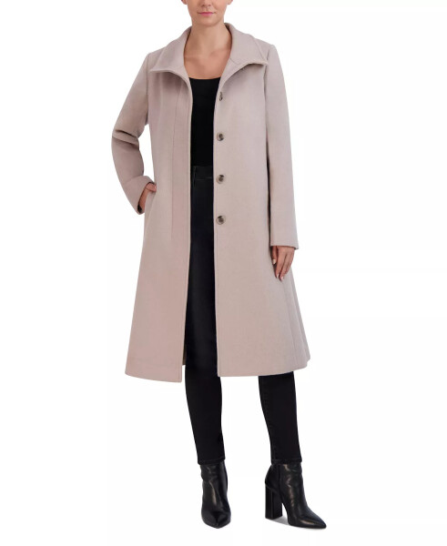 Womens Stand-Collar Single-Breasted Wool Blend Coat Stone - 4