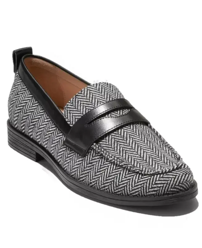 Women's Stassi Penny Loafers - Herringbone, Black - COLE HAAN