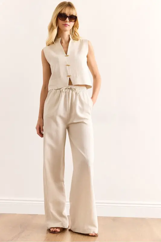 Women's Stone Accessory Linen Blend Set - OLALOOK