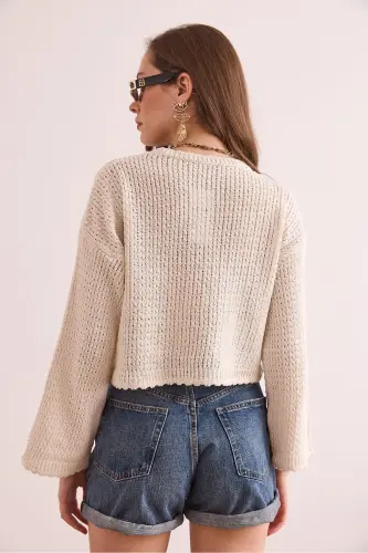 Women's Stone Bear Applique Seasonal Knit Blouse BLZ - 5