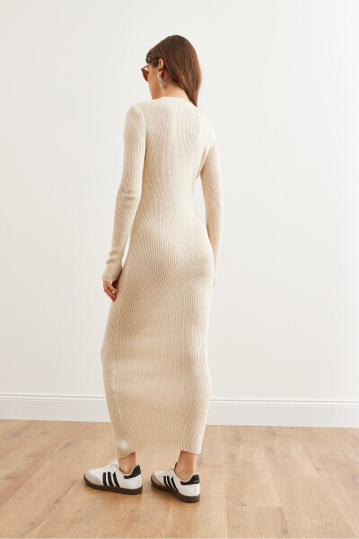 Women's Stone Bike Neck Ribbed Maxi Knit Dress ELB-19002328 - 7