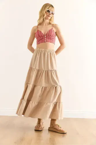 Women's Stone Bow Detailed Panelled Bell Skirt ETK-1900 - 3