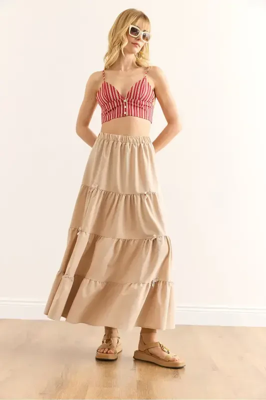 Women's Stone Bow Detailed Panelled Bell Skirt ETK-1900 - 3