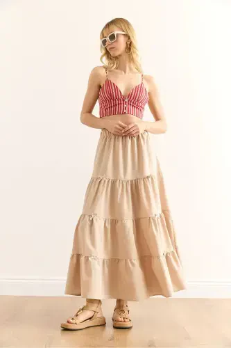 Women's Stone Bow Detailed Panelled Bell Skirt ETK-1900 - 4