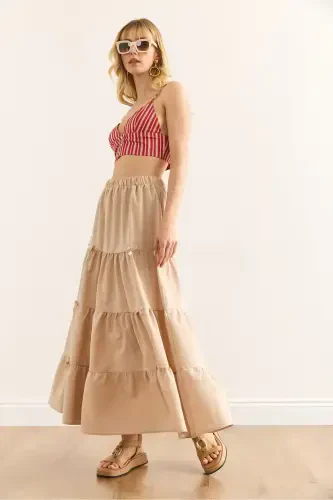 Women's Stone Bow Detailed Panelled Bell Skirt ETK-1900 - 5