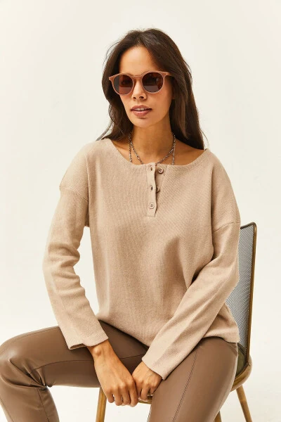 Women's Stone Button Thistle Loose Sweater KZK-19000721 - 2