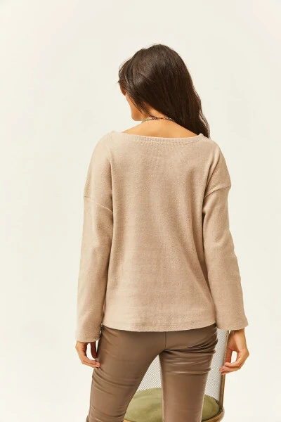 Women's Stone Button Thistle Loose Sweater KZK-19000721 - 5