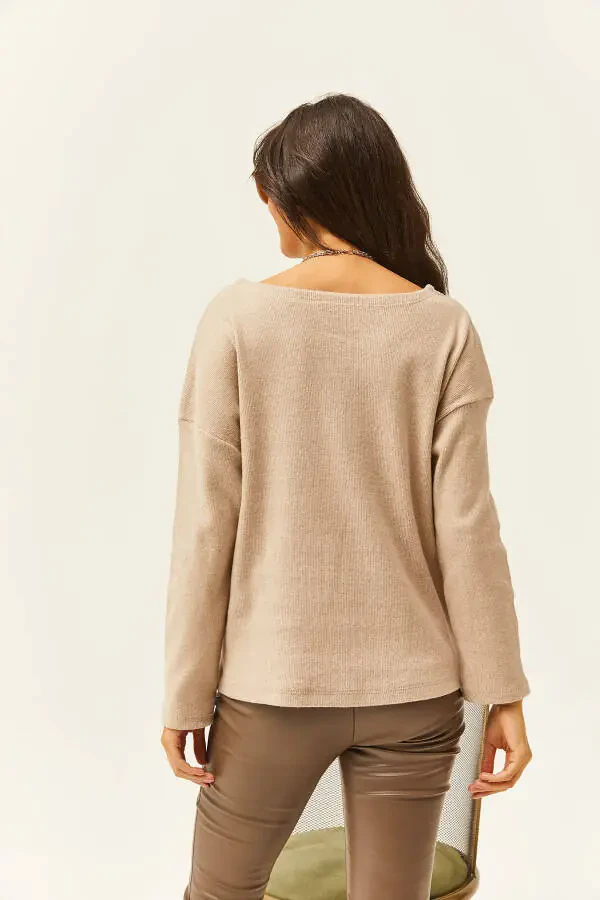 Women's Stone Button Thistle Loose Sweater KZK-19000721 - 5