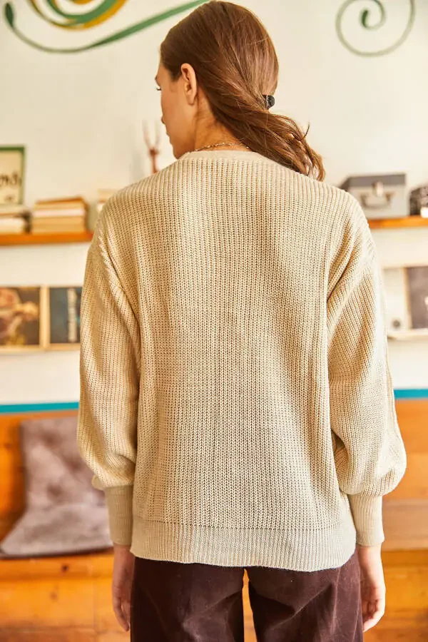 Women's Stone Buttoned Knitted Cardigan HRK-19000097 - 5