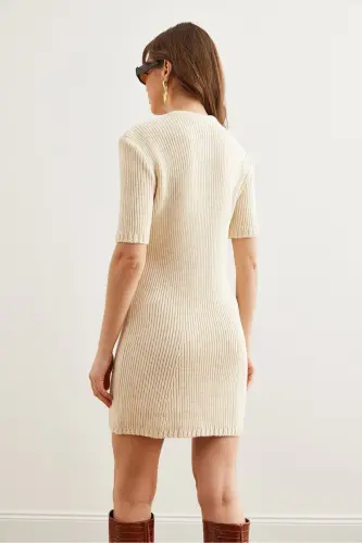 Women's Stone Buttoned Mini Knitted Dress ELB-19002329-T - 5