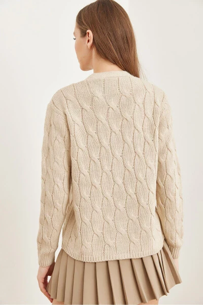 Women's Stone Cable Knit Cardigan HRK-19000298 - 6