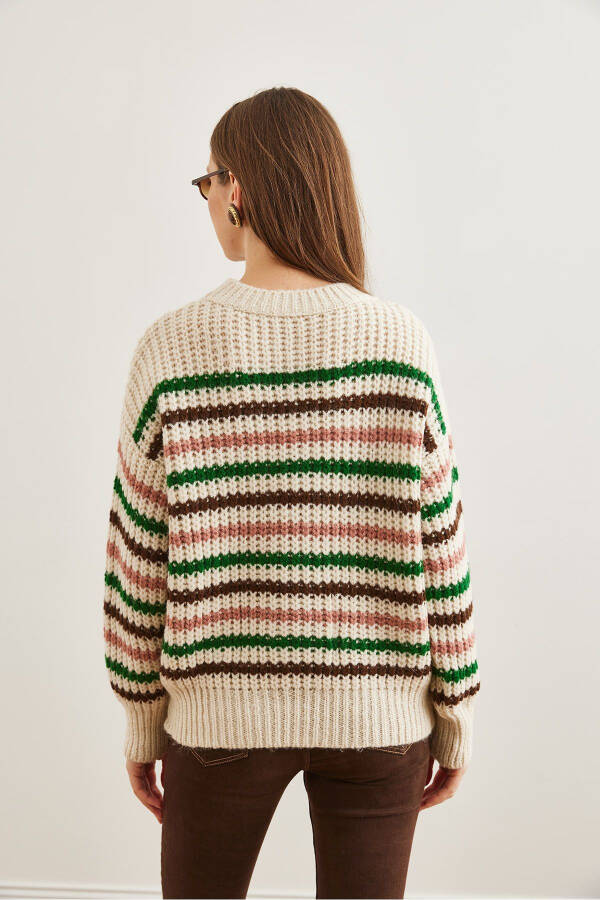 Women's Stone Color Striped Knitwear Sweater with Thick Soft Texture KZK-19000917 - 5