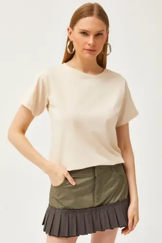 Women's Stone Crew Neck Basic T-Shirt TSH-19000774- - 1