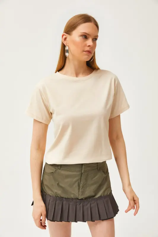 Women's Stone Crew Neck Basic T-Shirt TSH-19000774- - 3