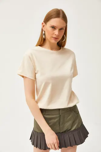 Women's Stone Crew Neck Basic T-Shirt TSH-19000774- - 4