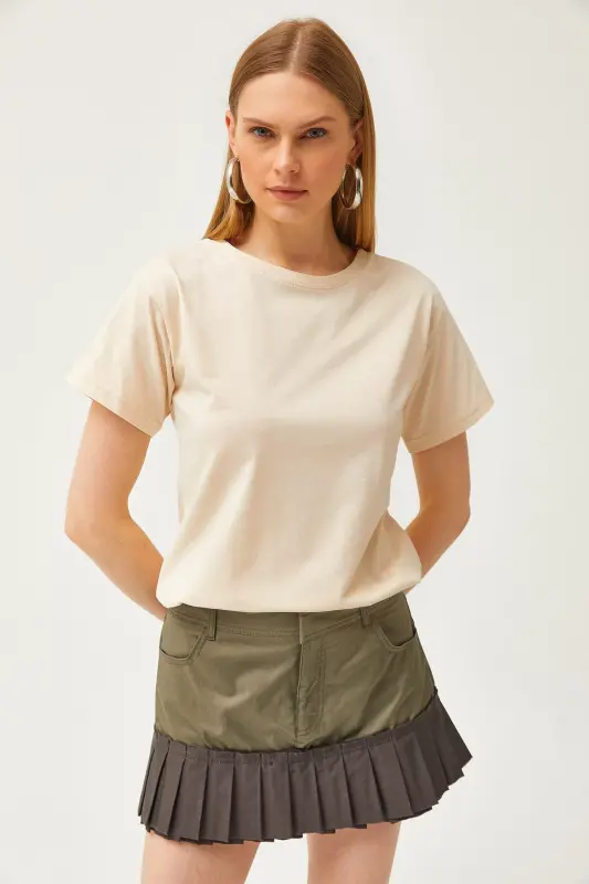 Women's Stone Crew Neck Basic T-Shirt TSH-19000774- - 5