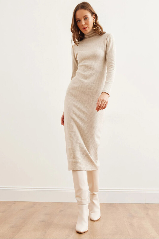 Women's Stone Detailed Fisherman's Sherpa Midi Dress ELB-190 - OLALOOK