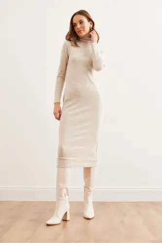 Women's Stone Detailed Fisherman's Sherpa Midi Dress ELB-190 - OLALOOK (1)