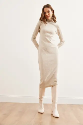 Women's Stone Detailed Fisherman's Sherpa Midi Dress ELB-190 - 4