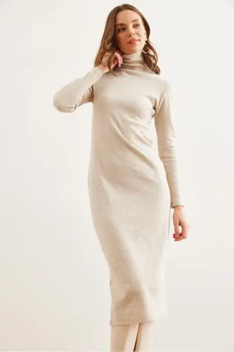 Women's Stone Detailed Fisherman's Sherpa Midi Dress ELB-190 - 6