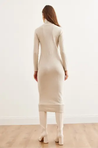 Women's Stone Detailed Fisherman's Sherpa Midi Dress ELB-190 - 8