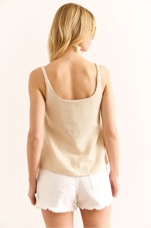 Women's Stone Detailed Washed Thick Linen Blouse - 7