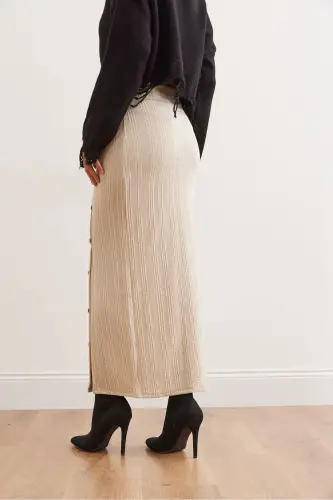 Women's Stone Elastic Waist Buttoned Slit Long Skirt - 7