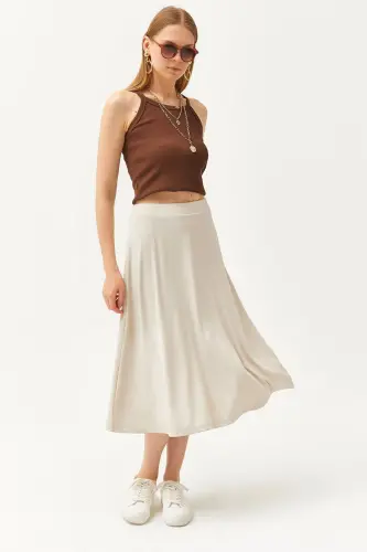 Women's Stone Elastic Waist Flowy Ruched Skirt ETK-190 - 1