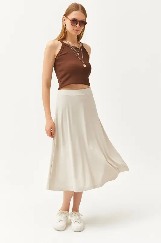 Women's Stone Elastic Waist Flowy Ruched Skirt ETK-190 - 1