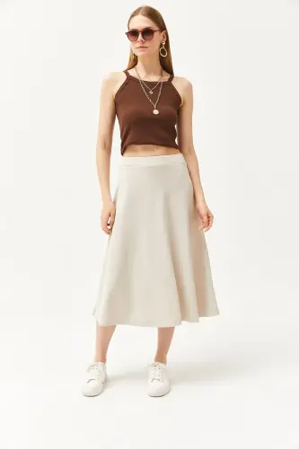 Women's Stone Elastic Waist Flowy Ruched Skirt ETK-190 - 2