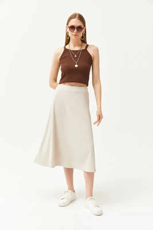 Women's Stone Elastic Waist Flowy Ruched Skirt ETK-190 - 3