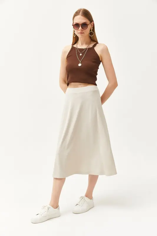 Women's Stone Elastic Waist Flowy Ruched Skirt ETK-190 - 4