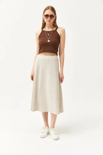 Women's Stone Elastic Waist Flowy Ruched Skirt ETK-190 - 5