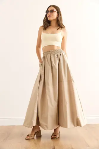 Women's Stone Elastic Waist Maxi Balloon Parachute Bell Skirt - 5