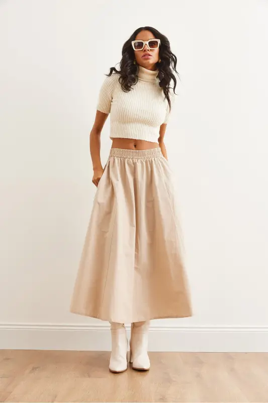 Women's Stone Elastic Waist Parachute Bell Skirt ETK-19000 - 2