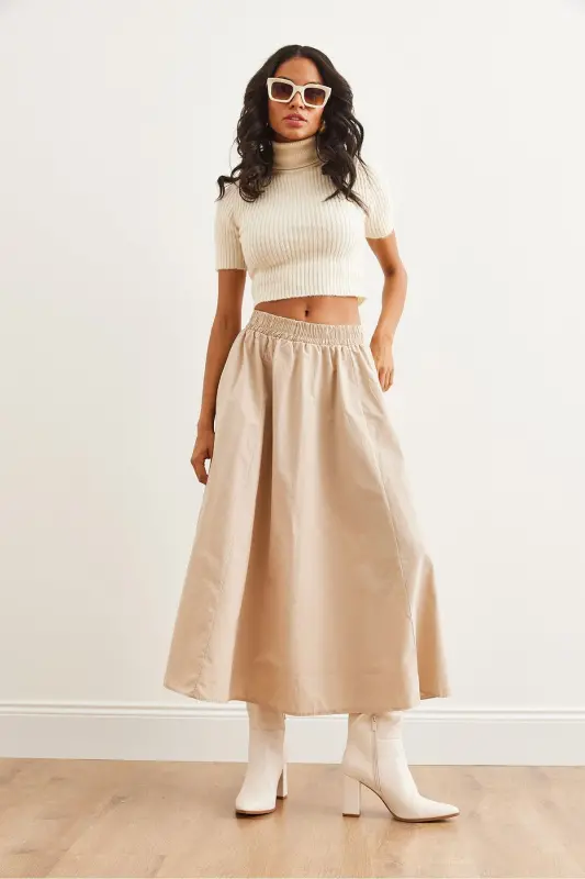 Women's Stone Elastic Waist Parachute Bell Skirt ETK-19000 - 4