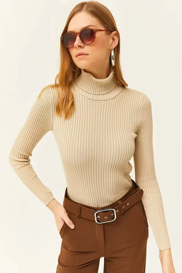 Women's Stone Full Fisherman Polylite Knitted Sweater KZK-19000758 - 1