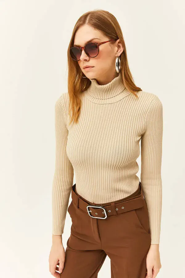 Women's Stone Full Fisherman Polylite Knitted Sweater KZK-19000758 - 5