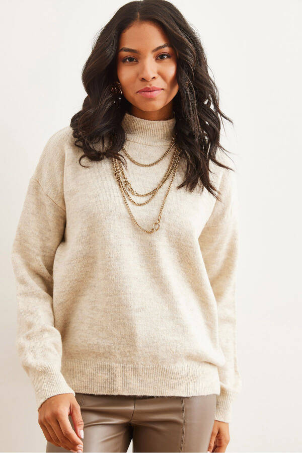 Women's Stone Half Fisherman Loose Fit Knitted Sweater KZK-19000875 - 2