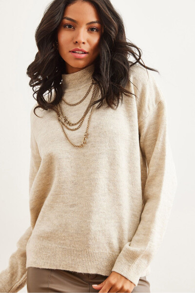 Women's Stone Half Fisherman Loose Fit Knitted Sweater KZK-19000875 - 3