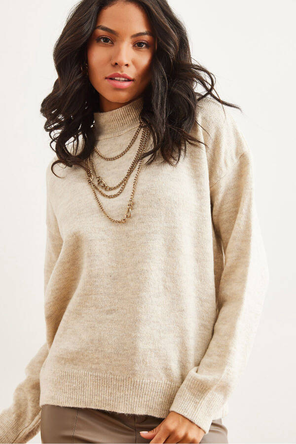 Women's Stone Half Fisherman Loose Fit Knitted Sweater KZK-19000875 - 3