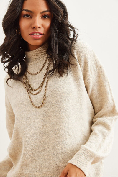 Women's Stone Half Fisherman Loose Fit Knitted Sweater KZK-19000875 - 4