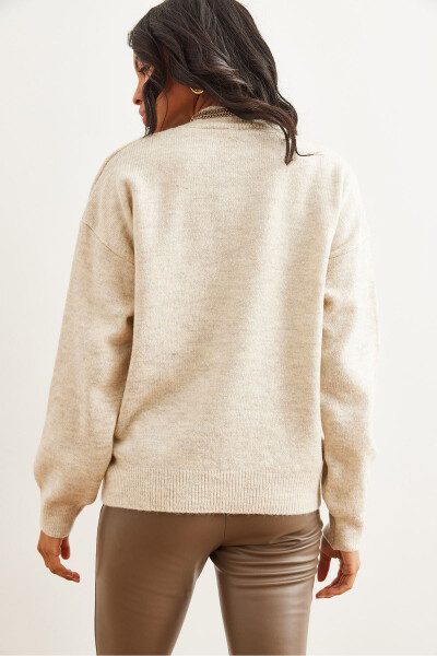 Women's Stone Half Fisherman Loose Fit Knitted Sweater KZK-19000875 - 5