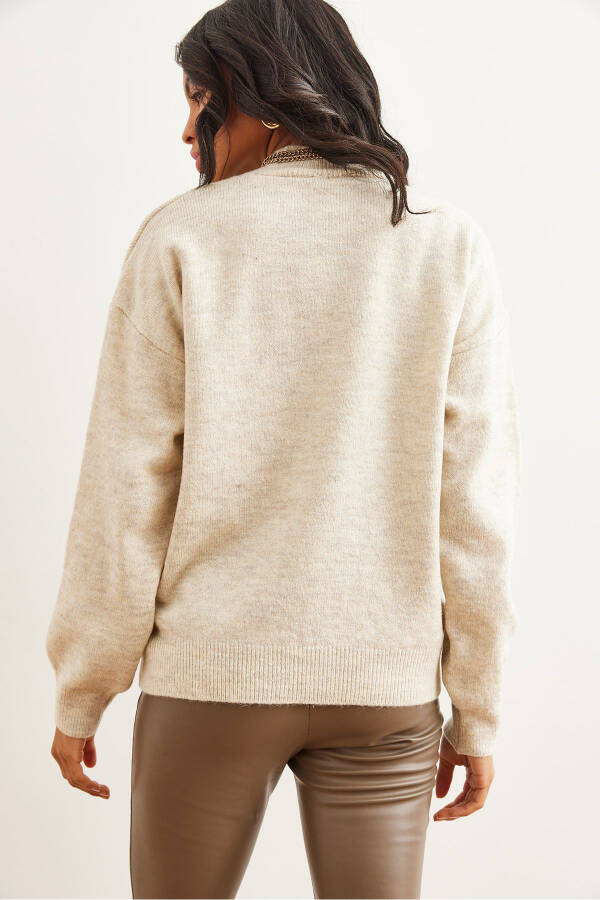 Women's Stone Half Fisherman Loose Fit Knitted Sweater KZK-19000875 - 5