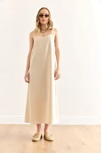 Women's Stone Hanger Adjustable Maxi Linen Content - OLALOOK (1)