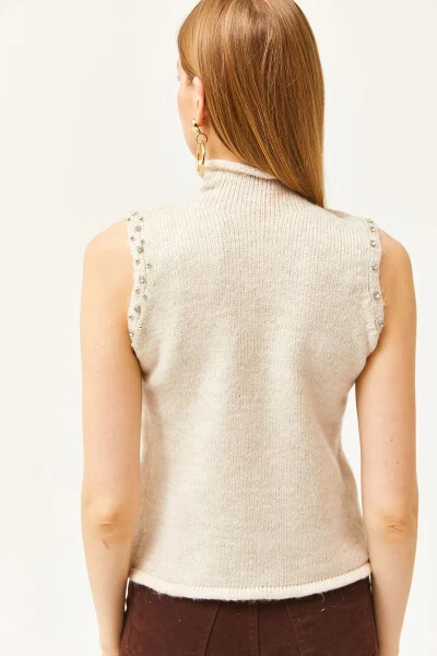 Women's Stone High Neck Stone Detailed Soft Textured Knitted Sweater KZK-19000804 - 4