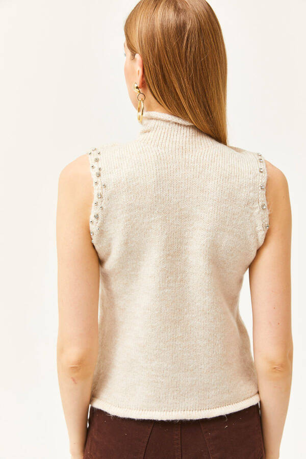 Women's Stone High Neck Stone Detailed Soft Textured Knitted Sweater KZK-19000804 - 4
