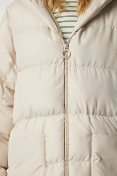 Women's Stone Hooded Oversize Long Puffer Coat NT00 - 4