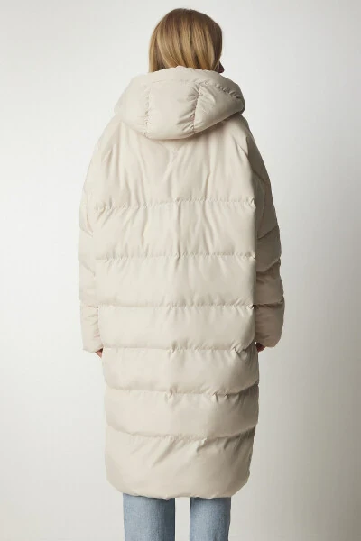 Women's Stone Hooded Oversize Long Puffer Coat NT00 - 5