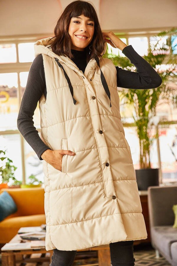Women's Stone Hooded Pocket Puffy Vest YLK-19000007 - 2